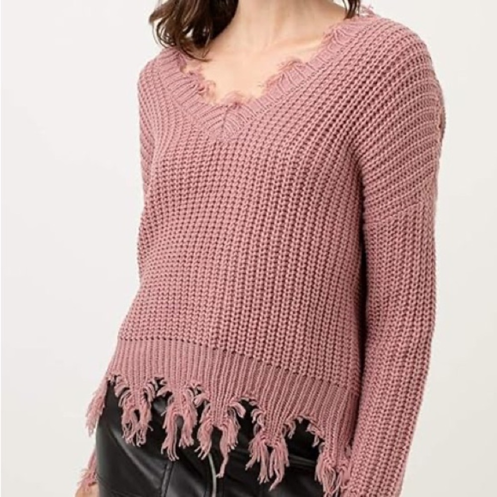 Distressed Knit Pink Sweater